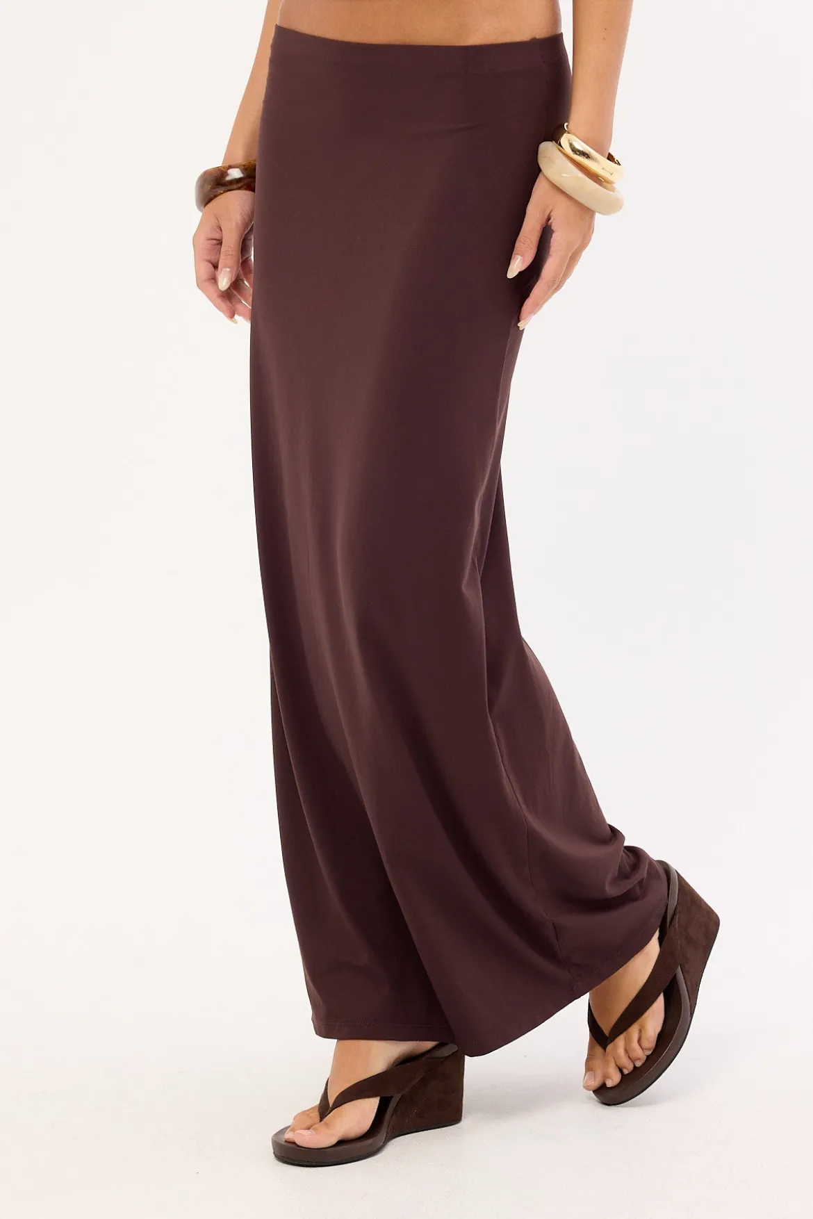 Jersey Recycled Mid Rise Maxi Skirt Brown