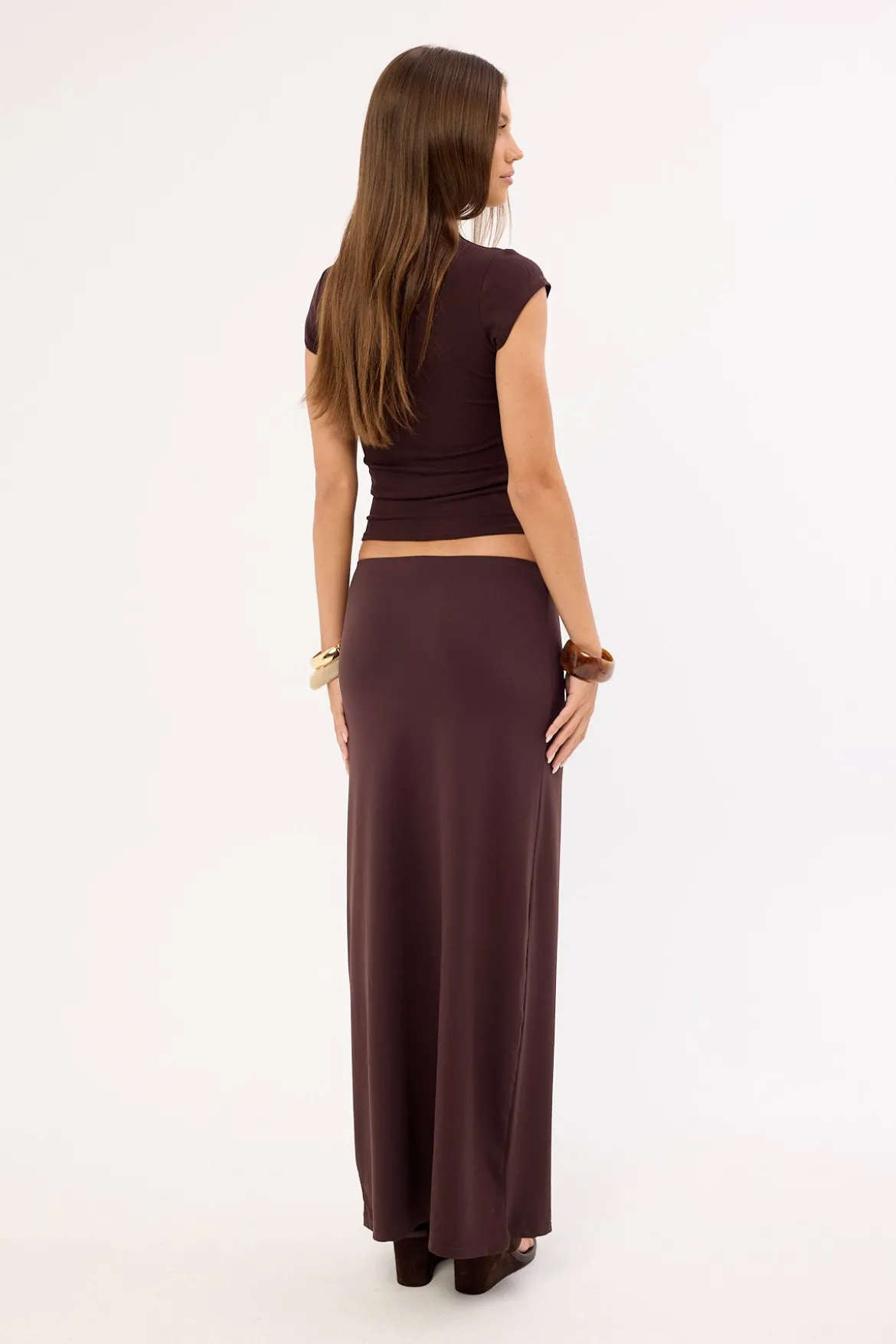 Jersey Recycled Mid Rise Maxi Skirt Brown
