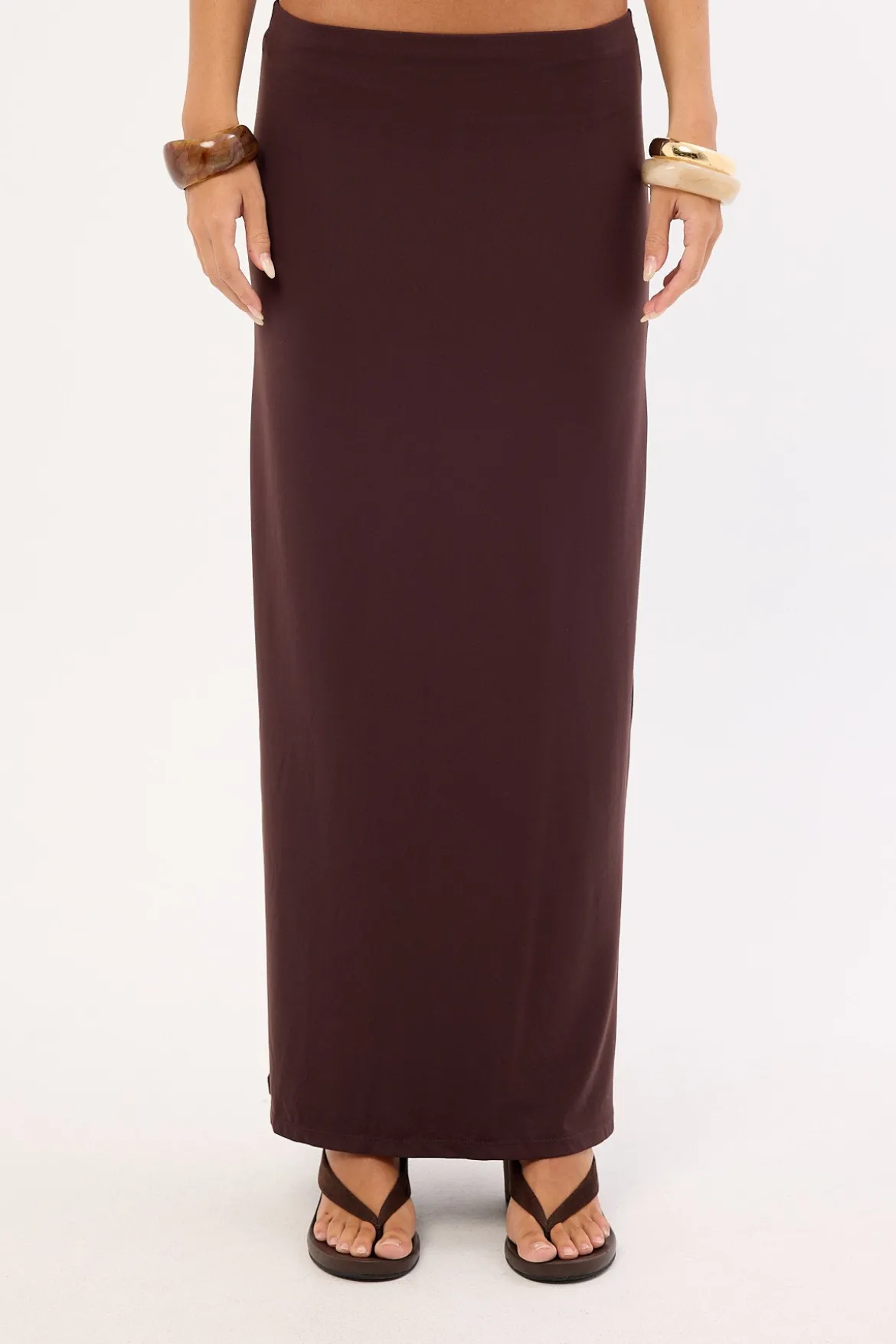 Jersey Recycled Mid Rise Maxi Skirt Brown