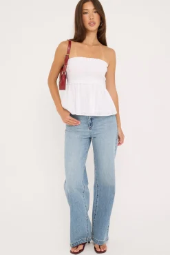 Jesse Shirred Strapless Top White / Pink