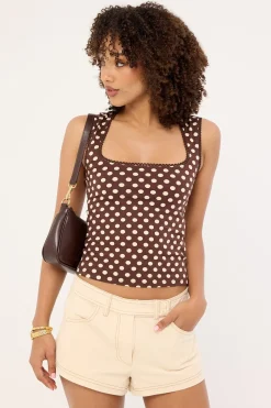 Jinalo Top Small Cream Polka Brown
