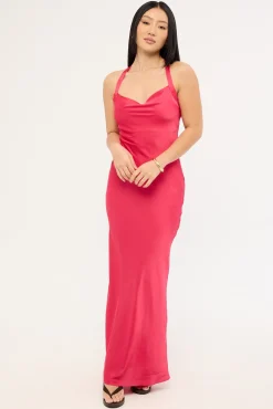 Jolie Recycled Satin Maxi Dress Raspberry