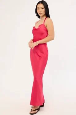 Jolie Recycled Satin Maxi Dress Raspberry