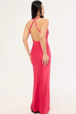 Jolie Recycled Satin Maxi Dress Raspberry