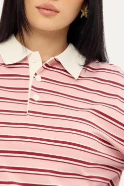 Jordan Long Sleeve Polo T-shirt Pink Stripe