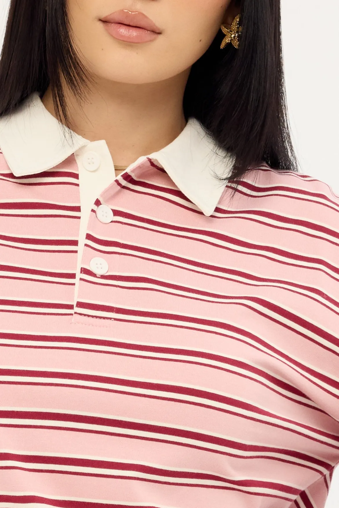 Jordan Long Sleeve Polo T-shirt Pink Stripe