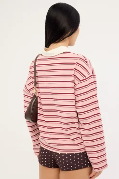Jordan Long Sleeve Polo T-shirt Pink Stripe