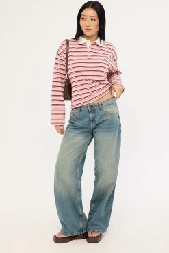 Jordan Long Sleeve Polo T-shirt Pink Stripe