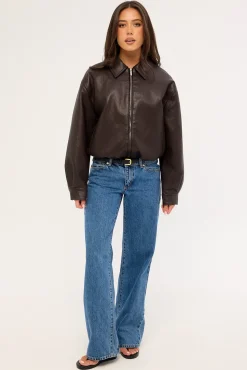 Jude Bubble PU Bomber Jacket Brown