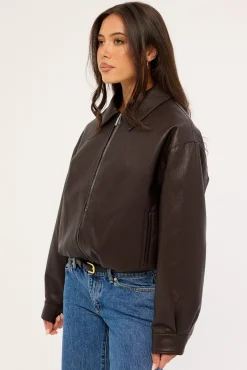 Jude Bubble PU Bomber Jacket Brown