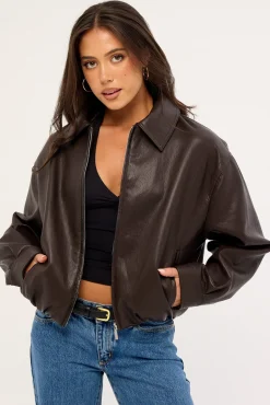 Jude Bubble PU Bomber Jacket Brown