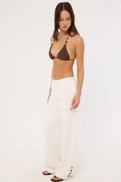 Juni Linen Mid Rise Pant White