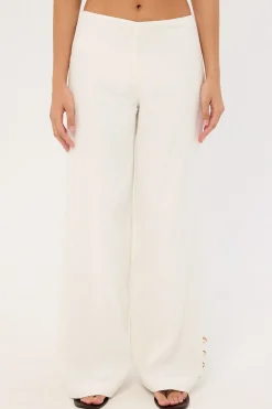 Juni Linen Mid Rise Pant White