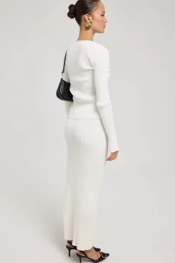 Kait Knit Midi Slip Skirt Off White