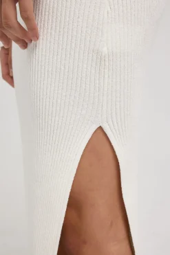 Kait Knit Midi Slip Skirt Off White