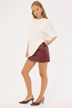 Kandice Mid Rise PU Mini Skirt Burgundy
