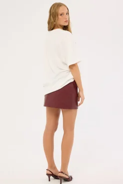 Kandice Mid Rise PU Mini Skirt Burgundy