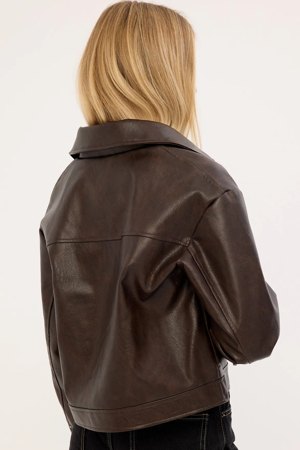 Kandice Pu Zip Up Jacket Dark Brown