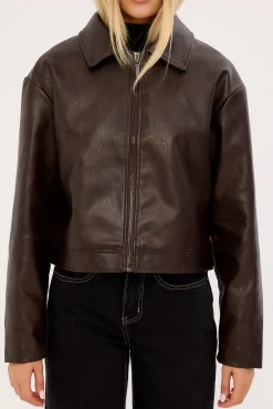 Kandice Pu Zip Up Jacket Dark Brown