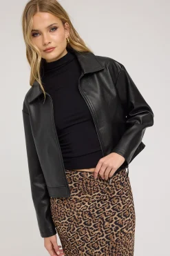 Kandice PU Zip Up Jacket Black