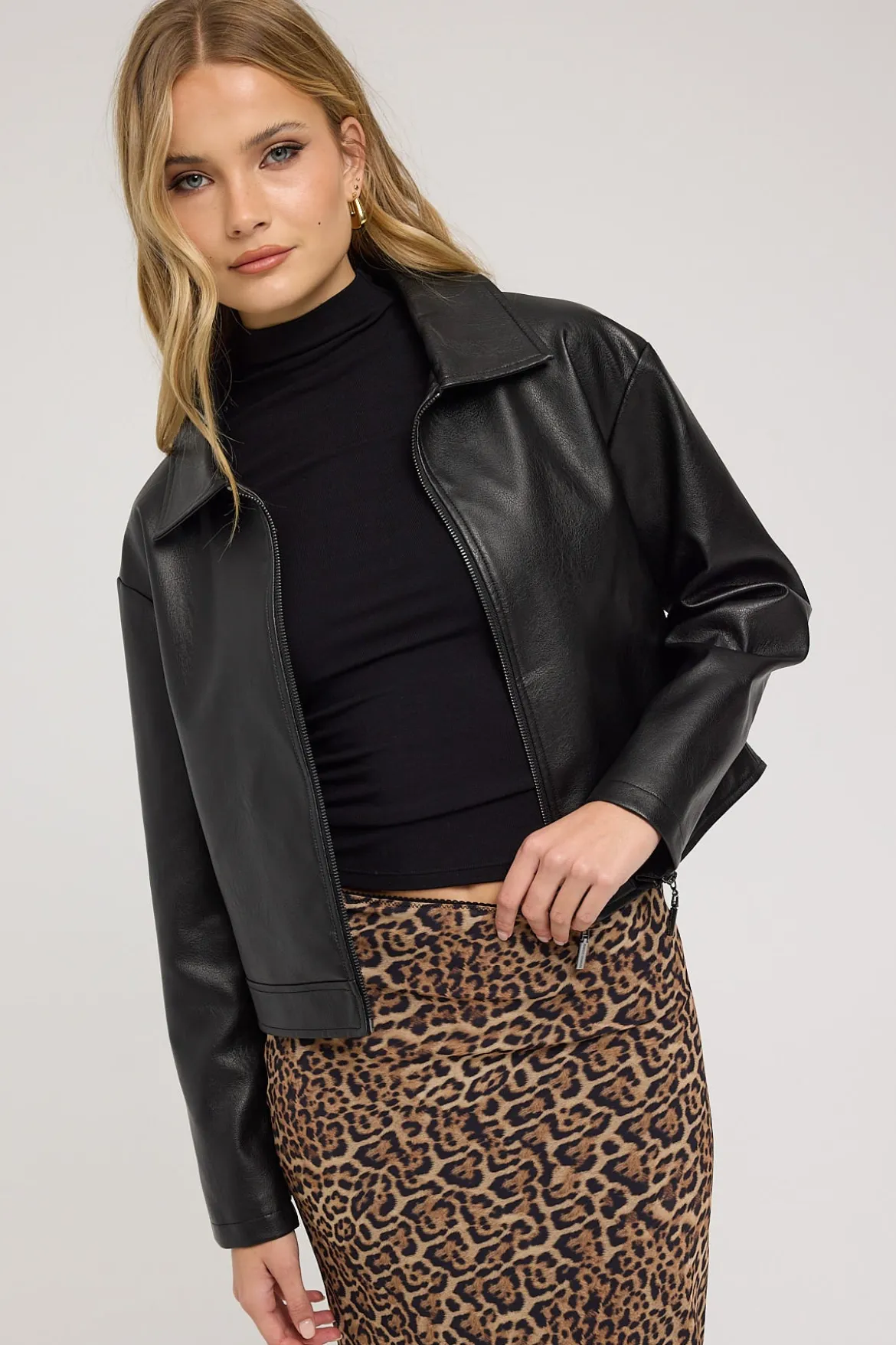Kandice PU Zip Up Jacket Black