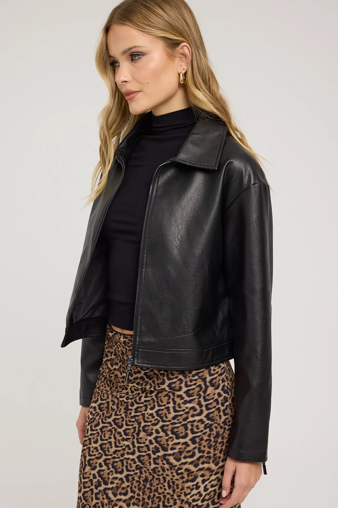 Kandice PU Zip Up Jacket Black