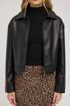 Kandice PU Zip Up Jacket Black