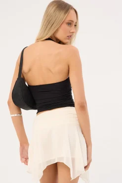 Katia Ruched Asymmetrical Mini Skirt Cream