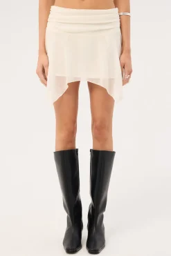 Katia Ruched Asymmetrical Mini Skirt Cream