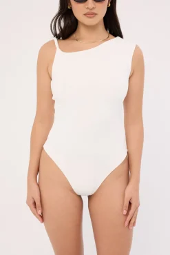 Kayla Asym Twist Bodysuit White