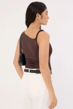 Kayla Asym Twist Bodysuit Chocolate