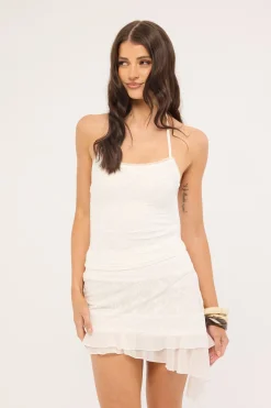 Kelsie Lace Splice Mini Skirt White