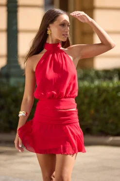 Kera Ruched Mini Skirt Red