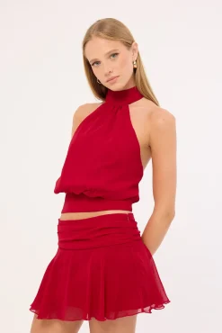 Kera Ruched Mini Skirt Red