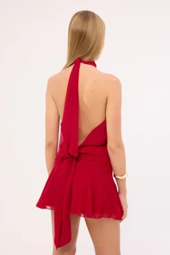 Kera Ruched Mini Skirt Red
