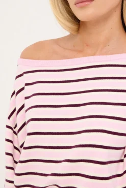 Kiki Slouched Off shoulder Knit Pink Stripe