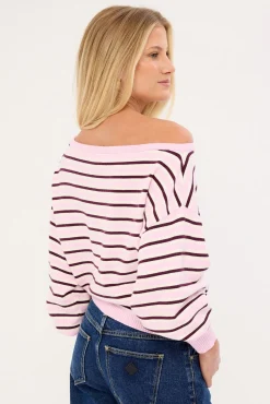 Kiki Slouched Off shoulder Knit Pink Stripe