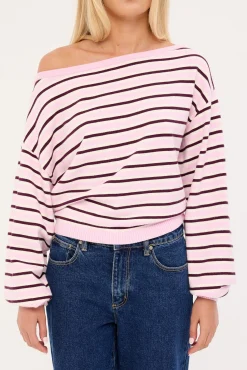 Kiki Slouched Off shoulder Knit Pink Stripe