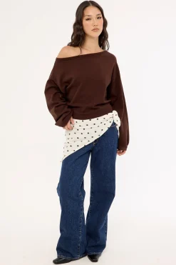 Kiki Slouched Off shoulder Knit Chocolate