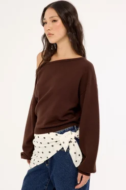Kiki Slouched Off shoulder Knit Chocolate
