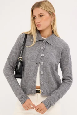 Kleo Collared Knit Cardigan Grey Marle