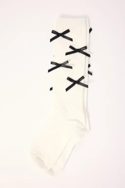 Knee High Bow Sock White
