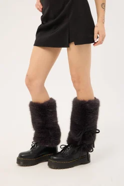 Knee High Faux Fur Leg Warmers Grey