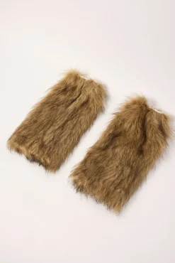 Knee High Faux Fur Leg Warmers Multi Brown
