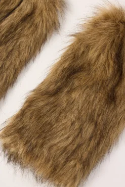 Knee High Faux Fur Leg Warmers Multi Brown