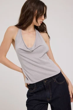 Knit Sparkle Halter Top Silver