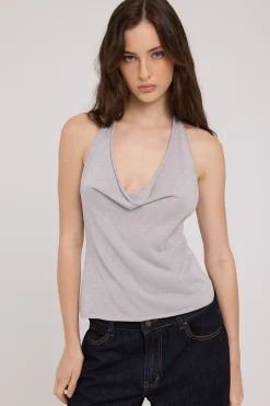 Knit Sparkle Halter Top Silver