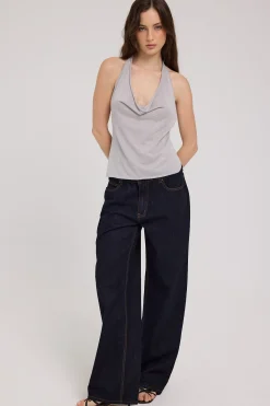 Knit Sparkle Halter Top Silver