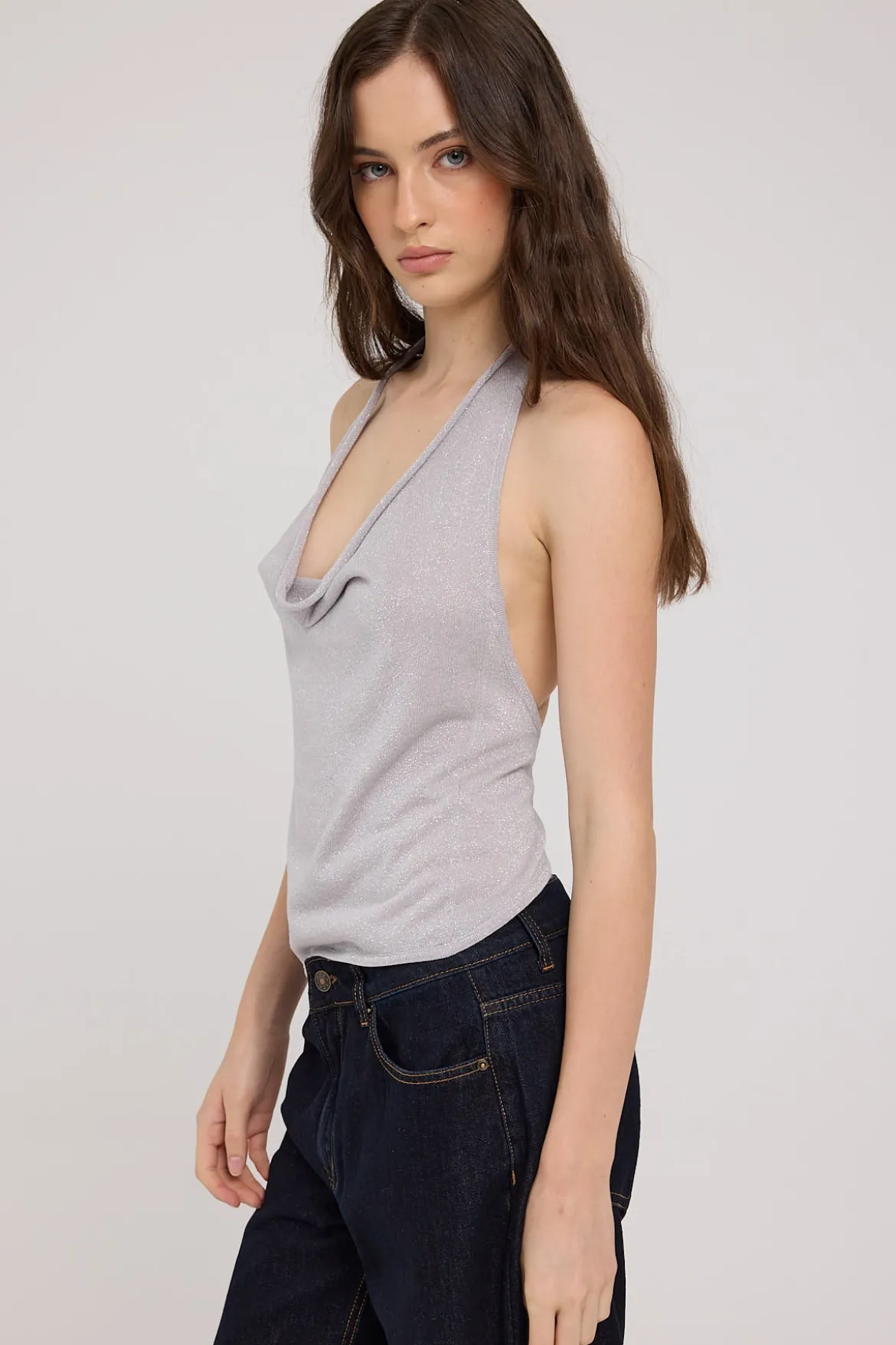 Knit Sparkle Halter Top Silver