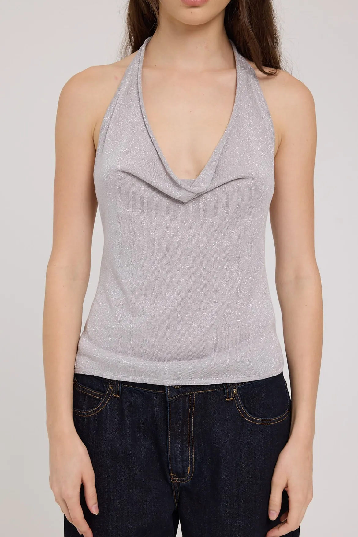 Knit Sparkle Halter Top Silver